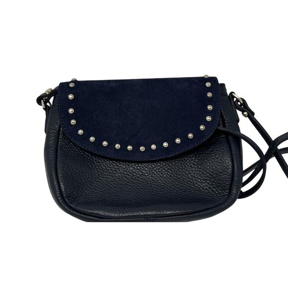 Massimo Dutti Women Blue Pebbled Leather Adjustable Strap Flap Crossbody Bag - Picture 1 of 3